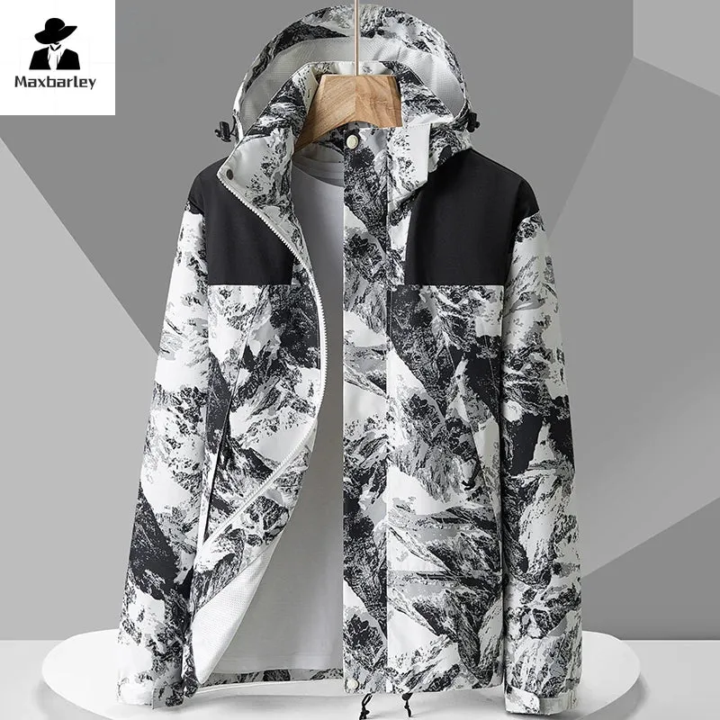 Outdoor Windproof Jacket Men's Autumn Waterproof Single Layer Detachable Cap Coat Couple's Mountain Climbing Fishing Windbreaker