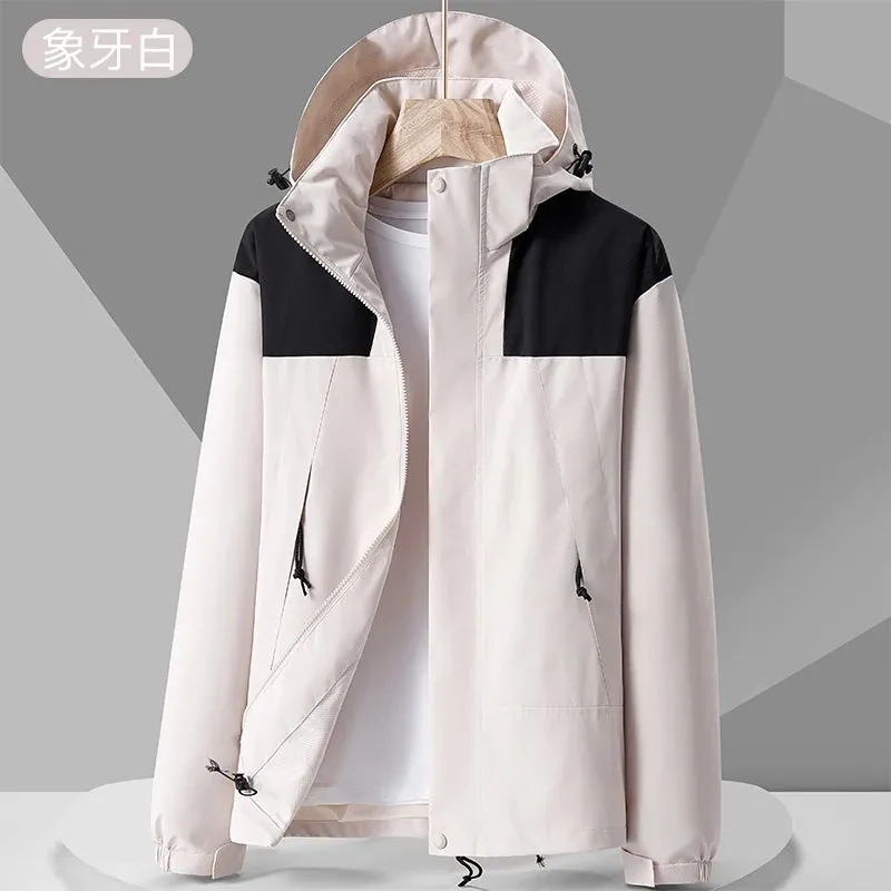 Outdoor Windproof Jacket Men's Autumn Waterproof Single Layer Detachable Cap Coat Couple's Mountain Climbing Fishing Windbreaker