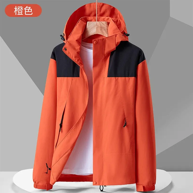 Outdoor Windproof Jacket Men's Autumn Waterproof Single Layer Detachable Cap Coat Couple's Mountain Climbing Fishing Windbreaker