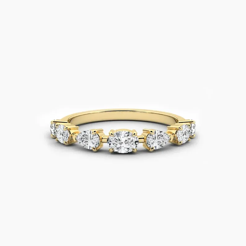 Oval and Pear Cut Moissanite Diamond Womens Wedding Band