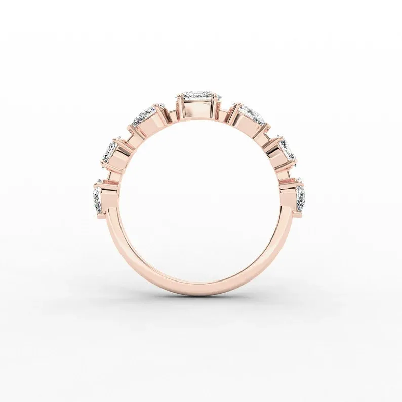 Oval and Pear Cut Moissanite Diamond Womens Wedding Band