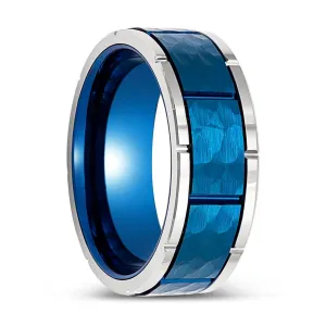 PACHUTA | Blue Hammered Tungsten Ring with Notches