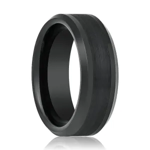 PANDARUS | Black Tungsten Ring, Brushed, Beveled