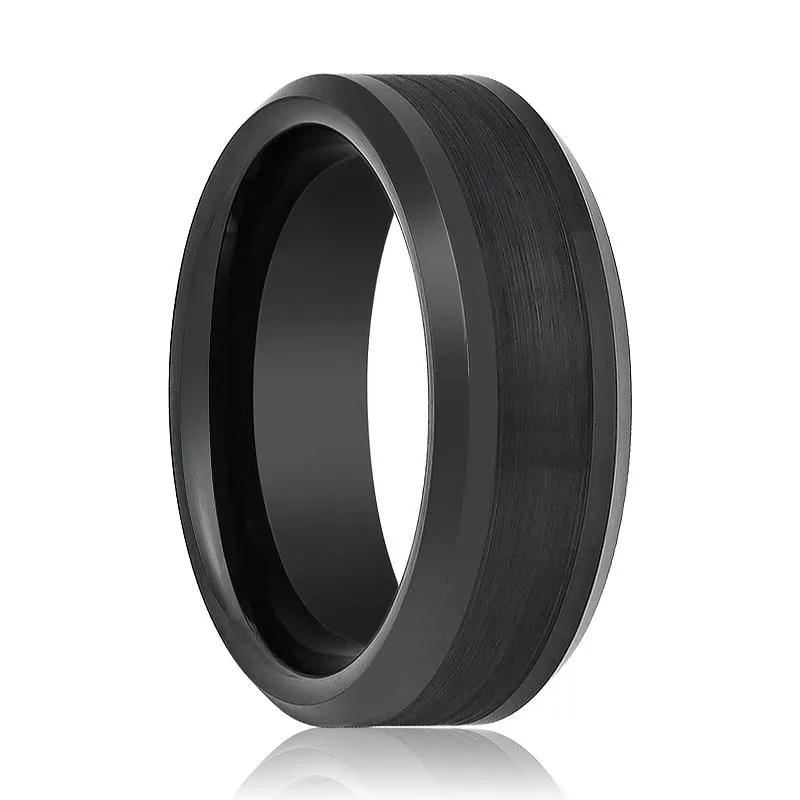 PANDARUS | Black Tungsten Ring, Brushed, Beveled