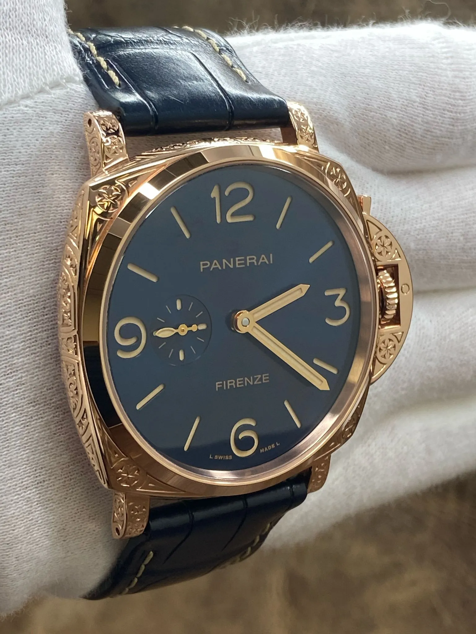 Panerai Luminor Due Goldtech Firenze L.E 110pcs 18K Rose Gold PAM01204 Blue Dial Automatic Men's Watch