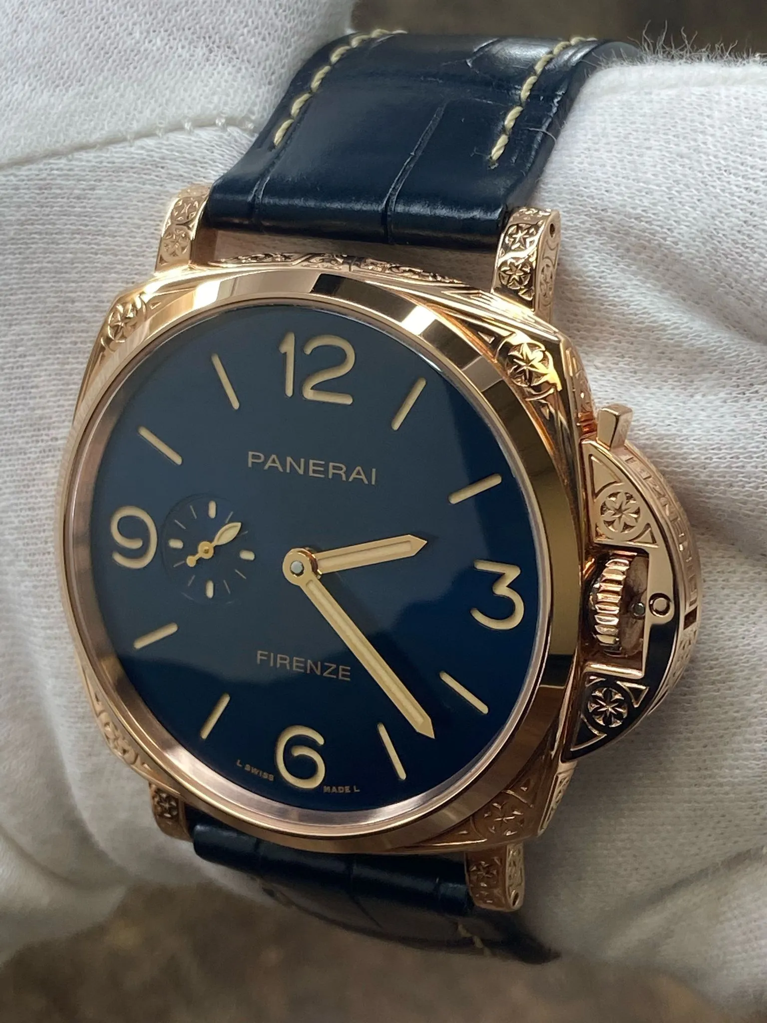 Panerai Luminor Due Goldtech Firenze L.E 110pcs 18K Rose Gold PAM01204 Blue Dial Automatic Men's Watch