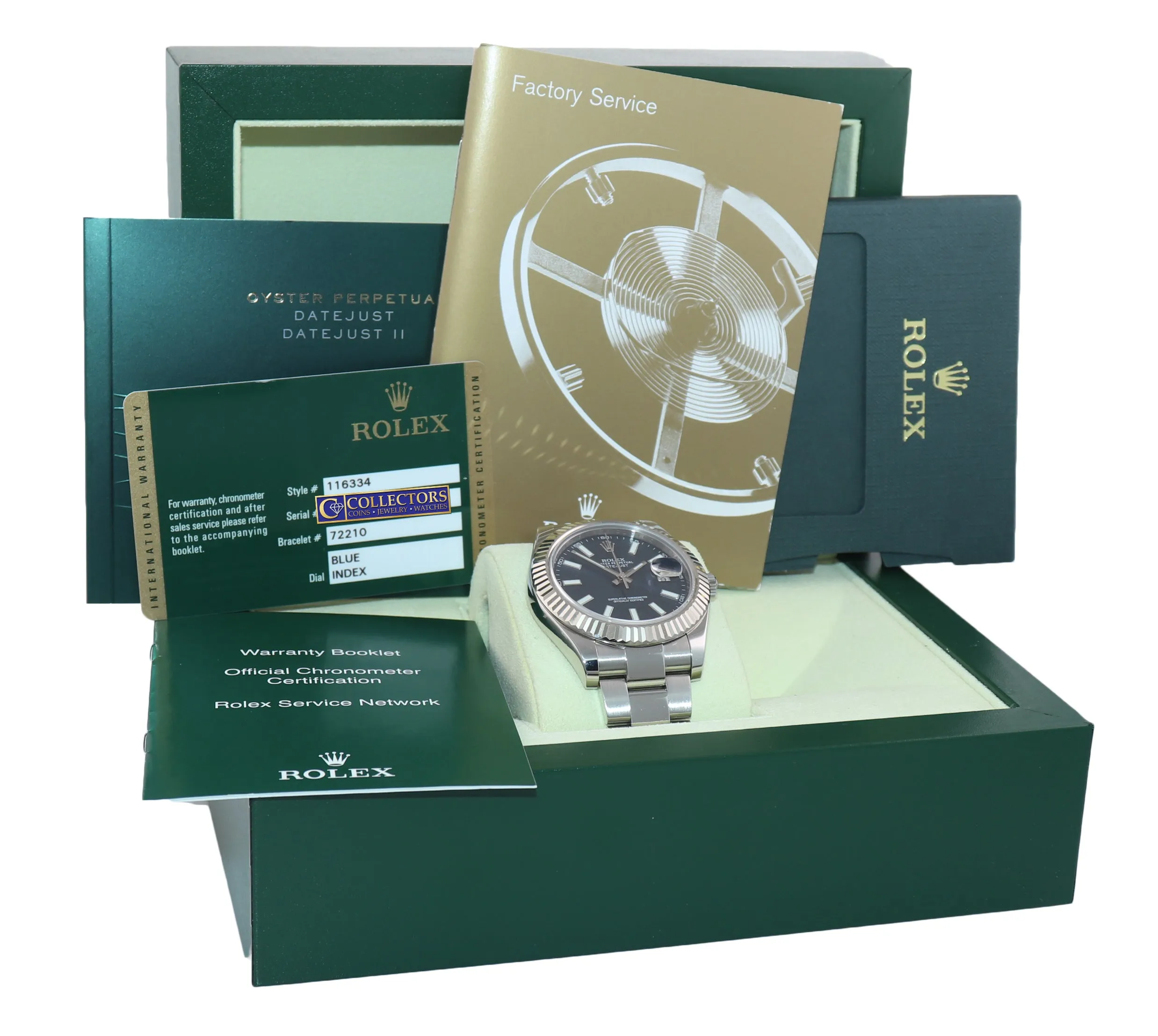 PAPERS Rolex Datejust 2 Blue Stick 41mm 18k White Gold Fluted Steel 116334 Watch