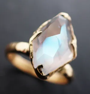 Partially Faceted Moonstone Yellow Gold Ring Gemstone Solitaire recycled 18k statement cocktail statement 3483