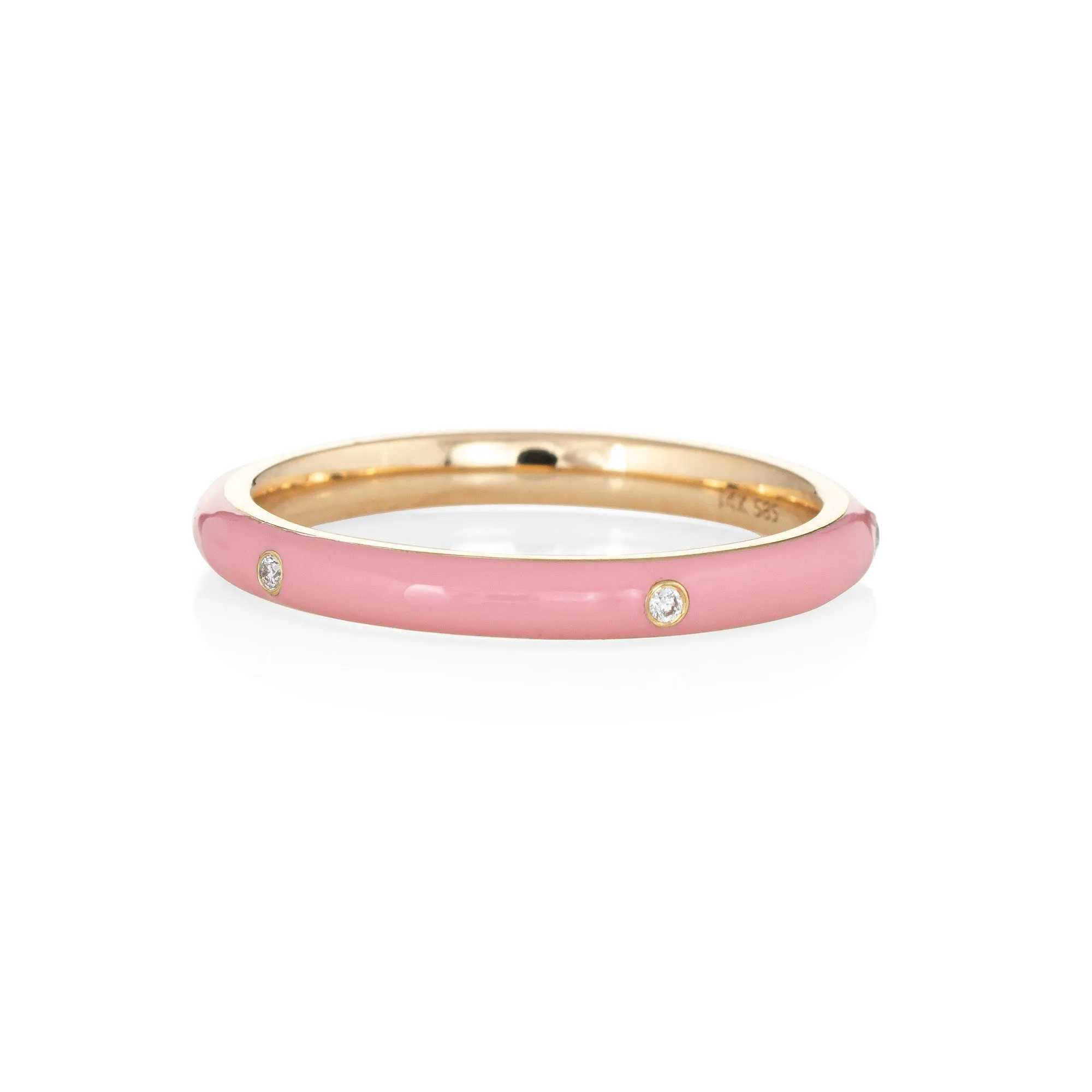 Pastel Pink Enamel Diamond Ring Sz 6.5 14k Yellow Gold Stacking Band Jewelry