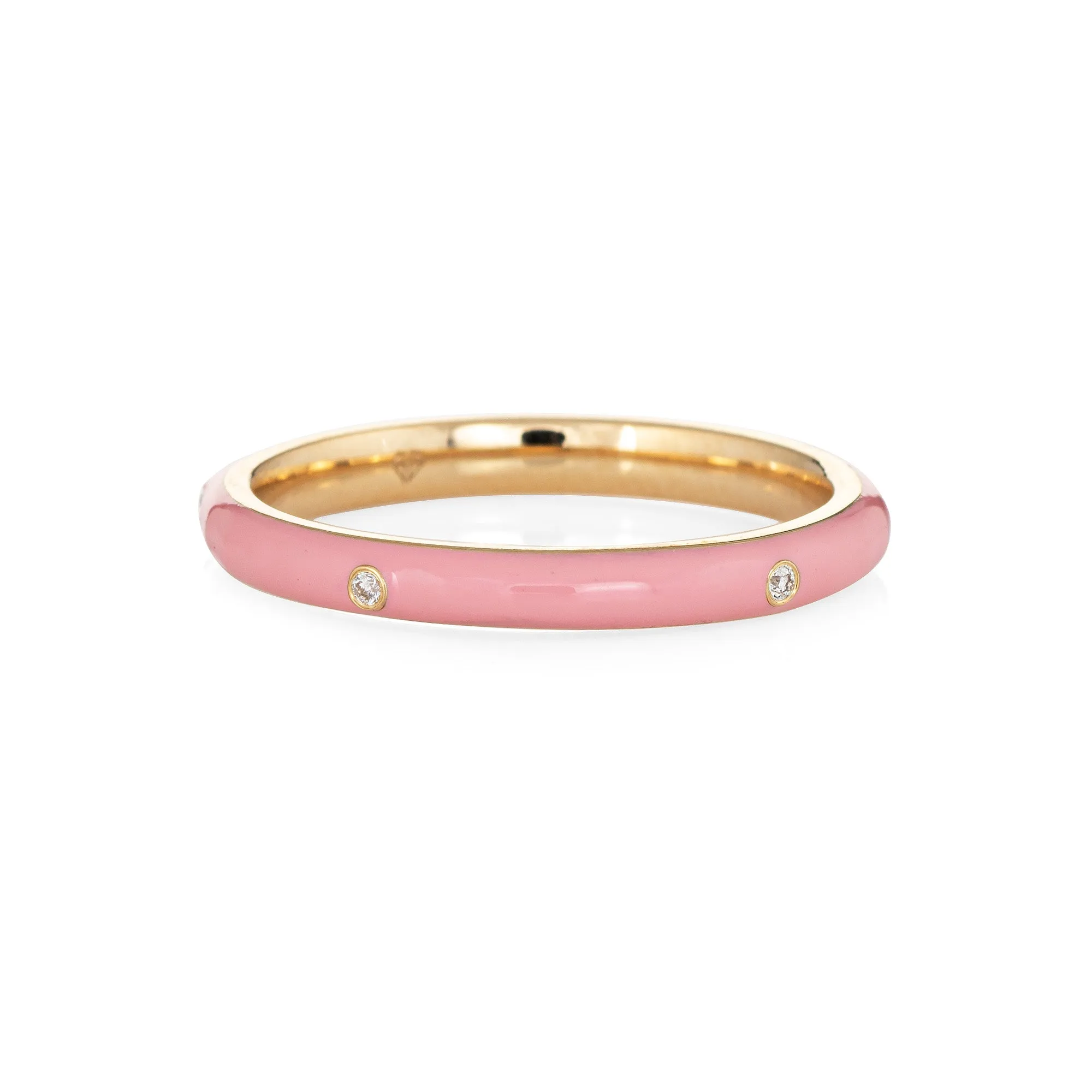 Pastel Pink Enamel Diamond Ring Sz 6.5 14k Yellow Gold Stacking Band Jewelry