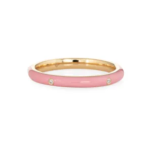 Pastel Pink Enamel Diamond Ring Sz 6.5 14k Yellow Gold Stacking Band Jewelry