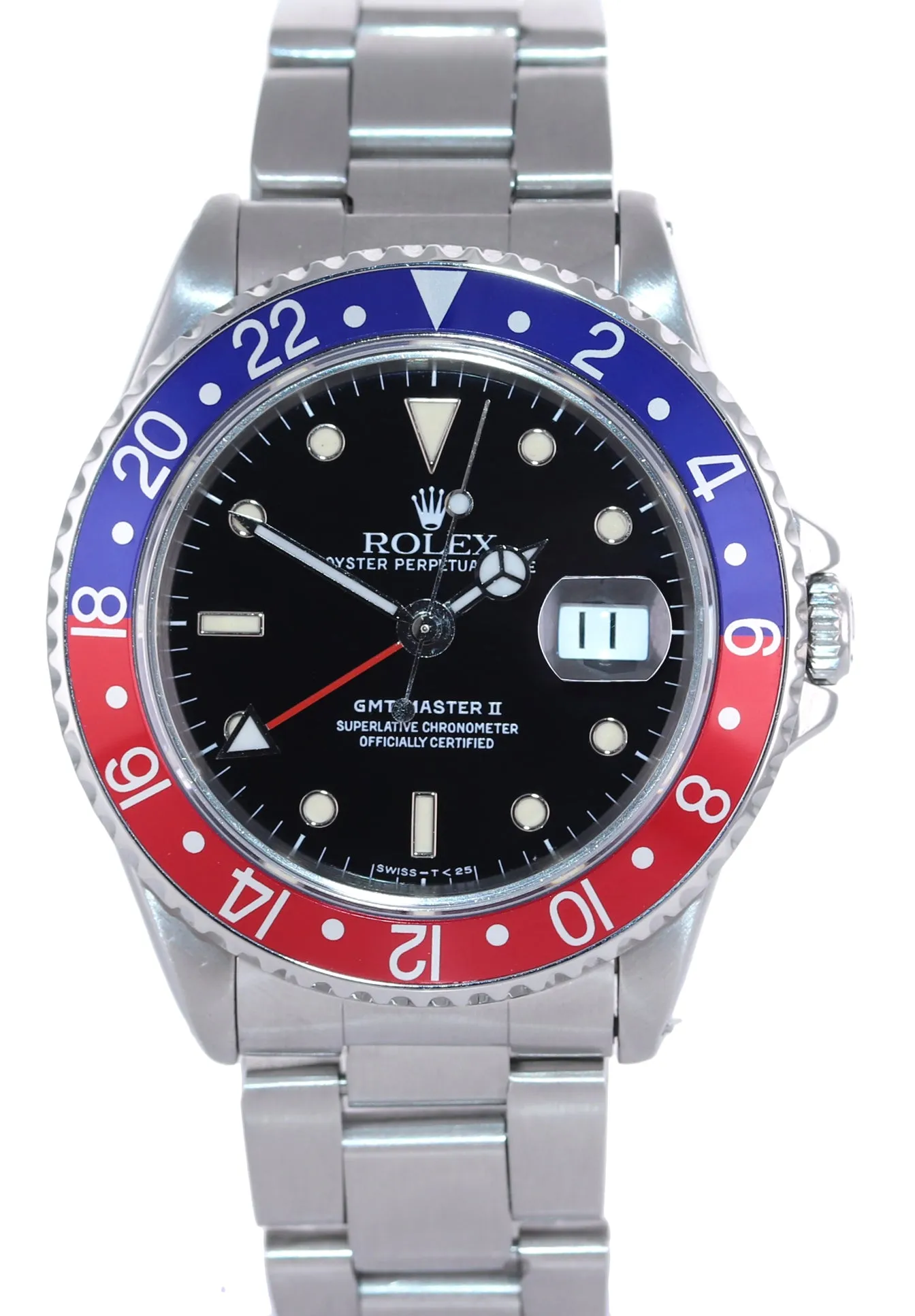 PATINA Rolex GMT-Master Tritium Pepsi Blue Red Steel 40mm Watch 16710