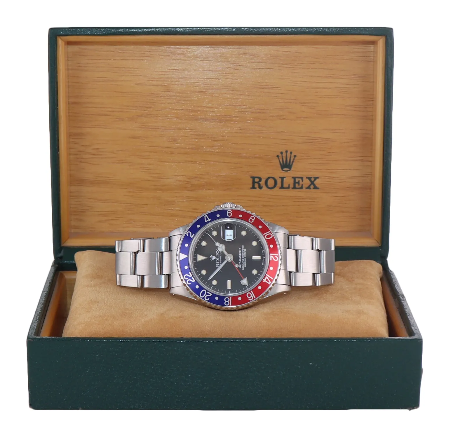 PATINA Rolex GMT-Master Tritium Pepsi Blue Red Steel 40mm Watch 16710
