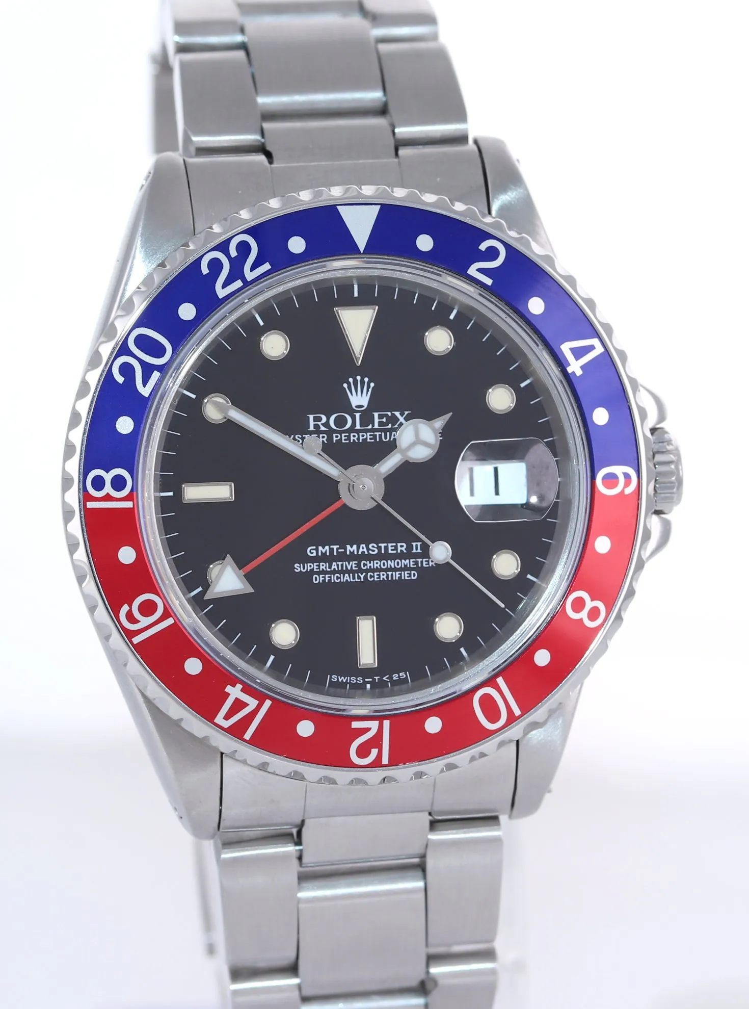 PATINA Rolex GMT-Master Tritium Pepsi Blue Red Steel 40mm Watch 16710
