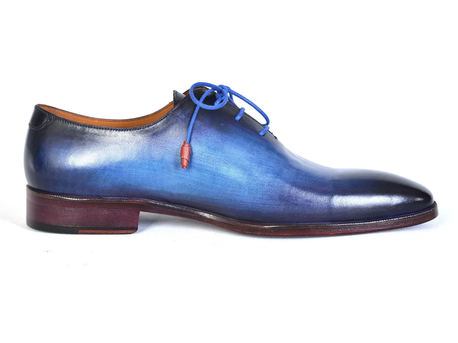 Paul Parkman Men's Hand-Painted Plain Toe Wholecut Oxfords in Blue