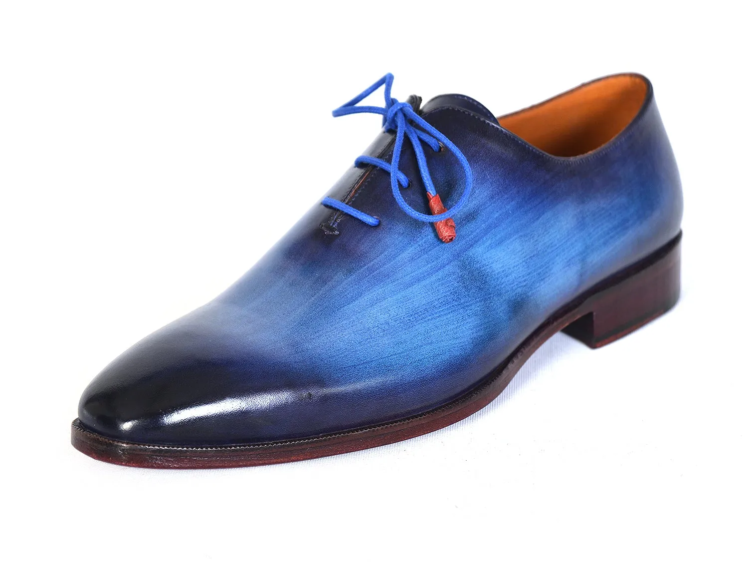 Paul Parkman Men's Hand-Painted Plain Toe Wholecut Oxfords in Blue