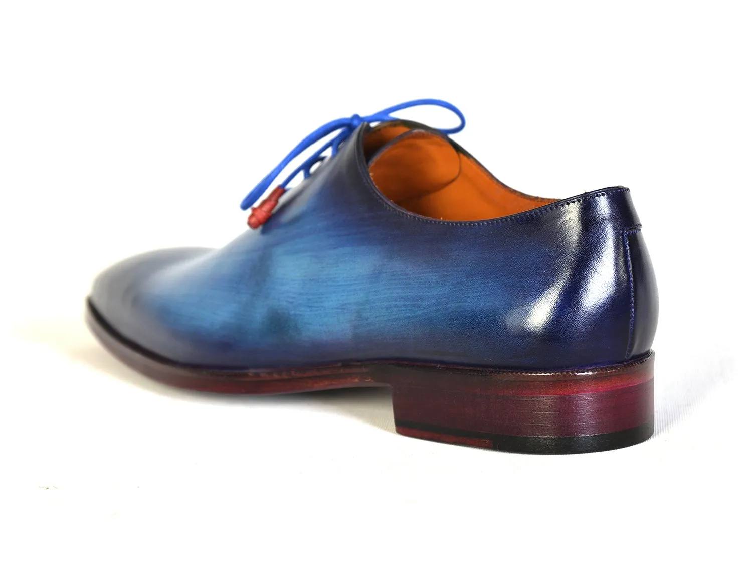 Paul Parkman Men's Hand-Painted Plain Toe Wholecut Oxfords in Blue