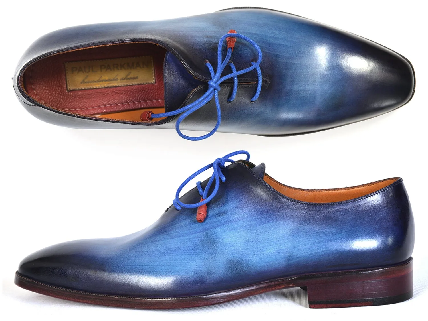 Paul Parkman Men's Hand-Painted Plain Toe Wholecut Oxfords in Blue