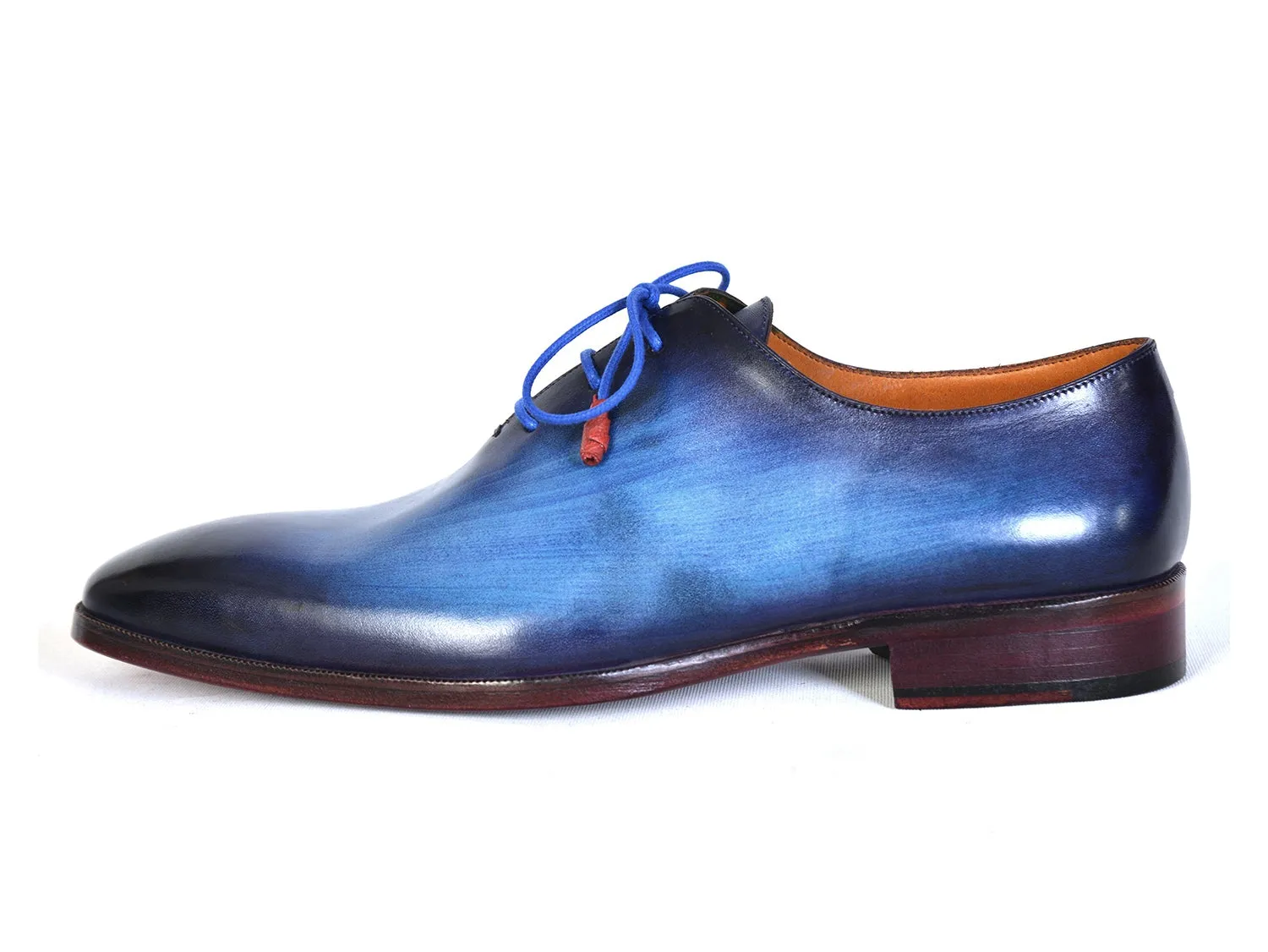 Paul Parkman Men's Hand-Painted Plain Toe Wholecut Oxfords in Blue