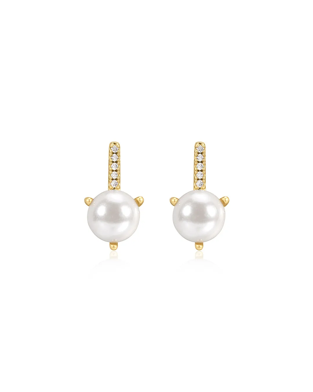 Pave Post Pearl Stud | Gold