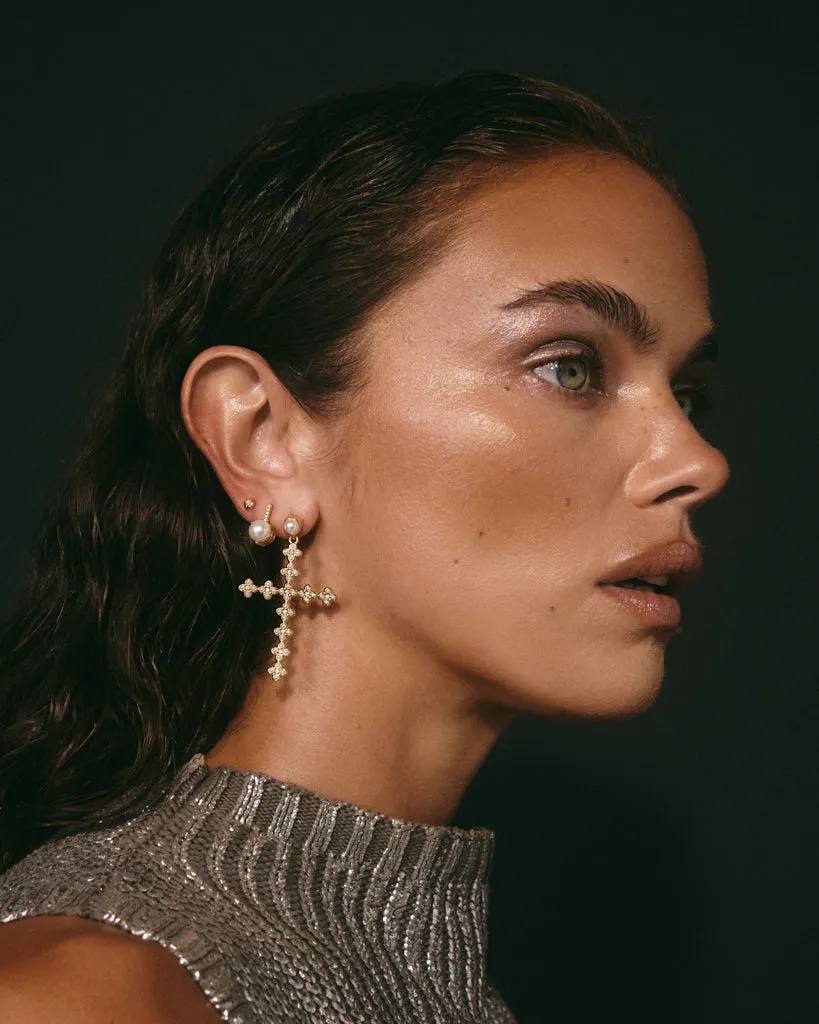Pave Post Pearl Stud | Gold
