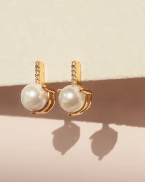 Pave Post Pearl Stud | Gold
