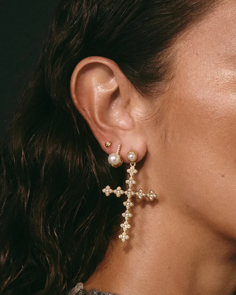 Pave Post Pearl Stud | Gold
