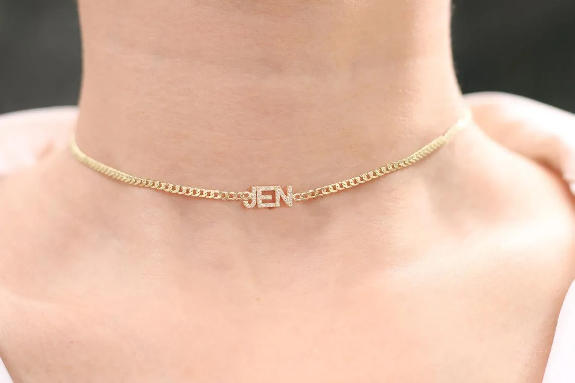 Paved Block Print Necklace/Choker