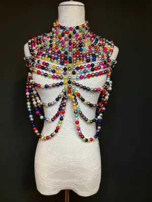 Pearl Body Chain Bra, Stunning Multi Colour, Fashion Shoulder Necklaces Bra, Body Jewellery, Statement Pearl Necklace, Elegant, Luxurious