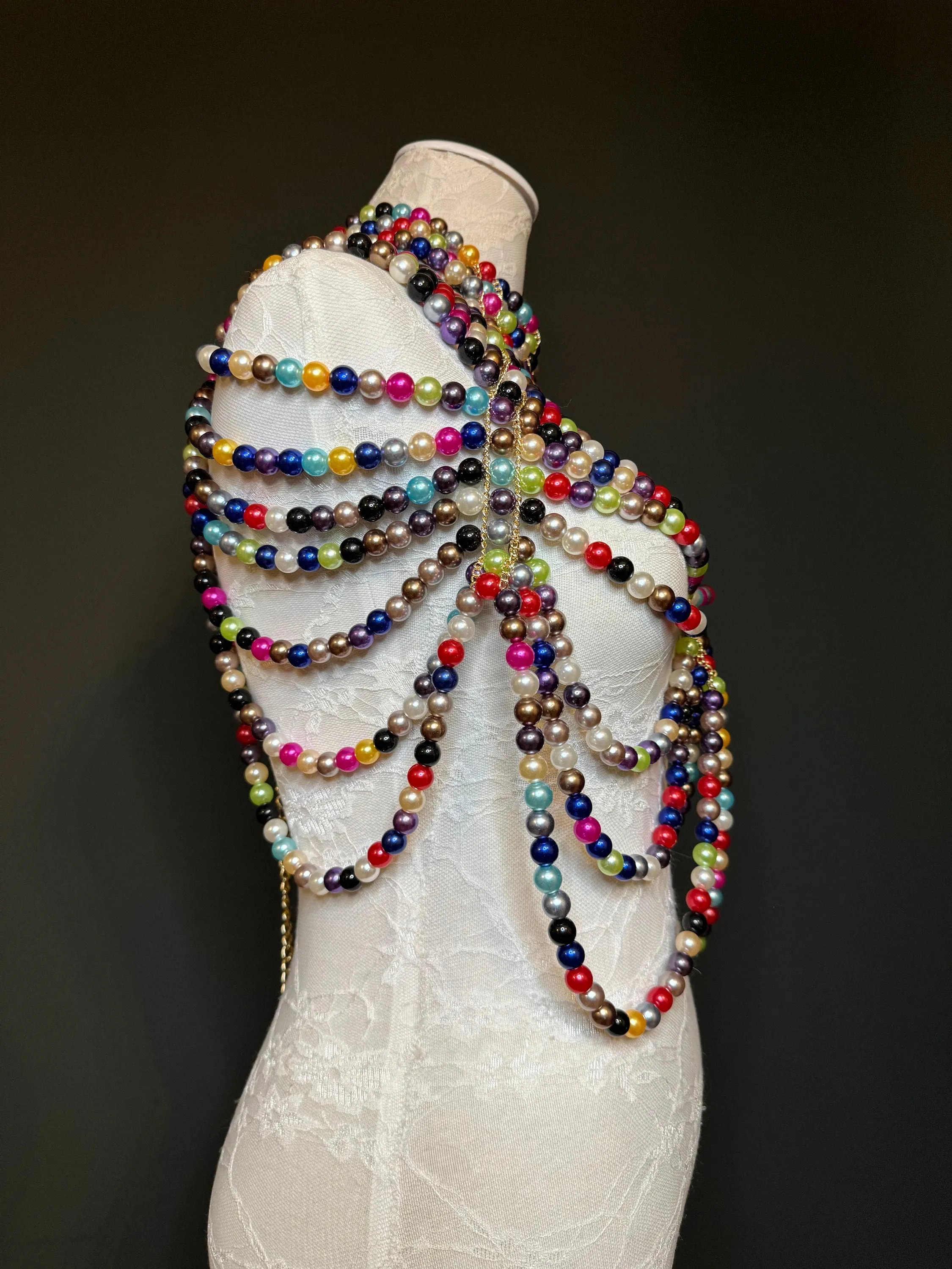 Pearl Body Chain Bra, Stunning Multi Colour, Fashion Shoulder Necklaces Bra, Body Jewellery, Statement Pearl Necklace, Elegant, Luxurious
