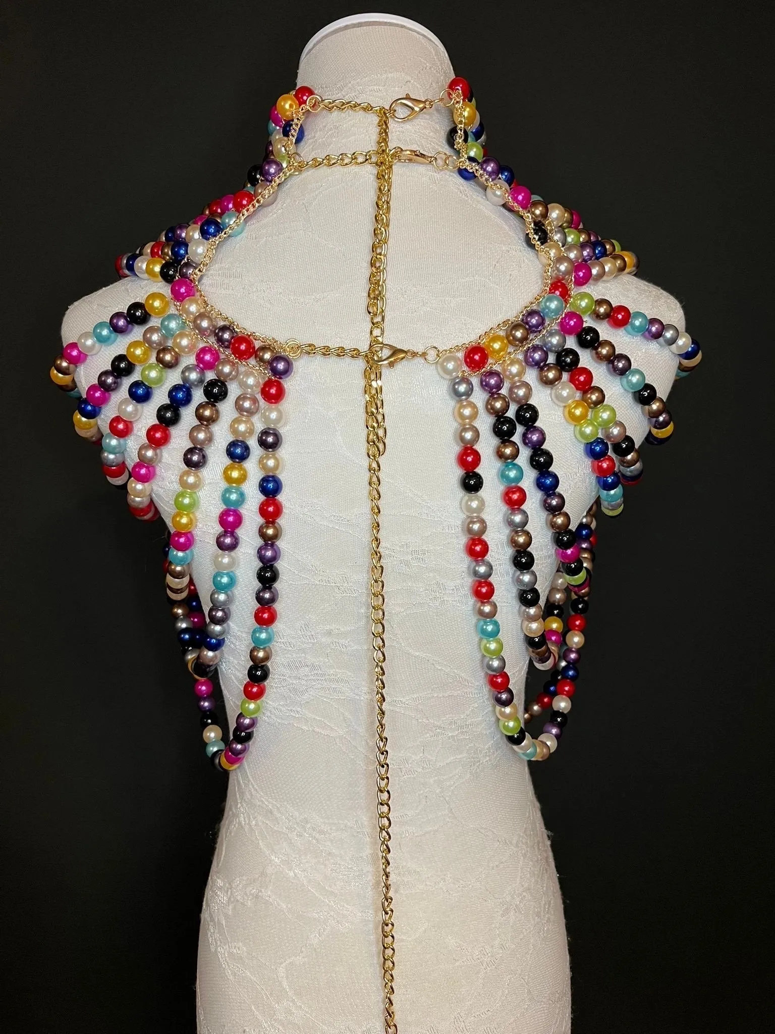 Pearl Body Chain Bra, Stunning Multi Colour, Fashion Shoulder Necklaces Bra, Body Jewellery, Statement Pearl Necklace, Elegant, Luxurious