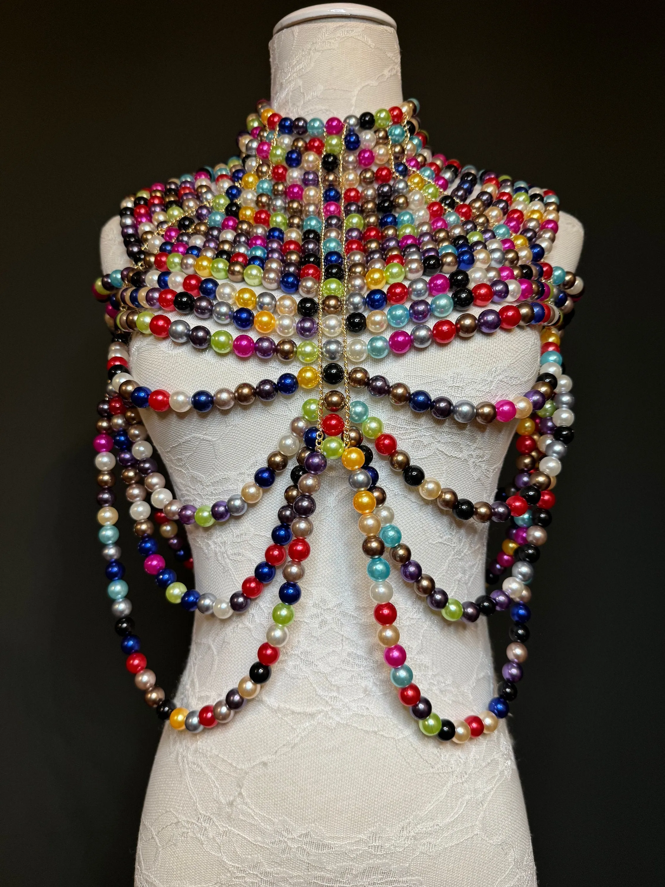 Pearl Body Chain Bra, Stunning Multi Colour, Fashion Shoulder Necklaces Bra, Body Jewellery, Statement Pearl Necklace, Elegant, Luxurious