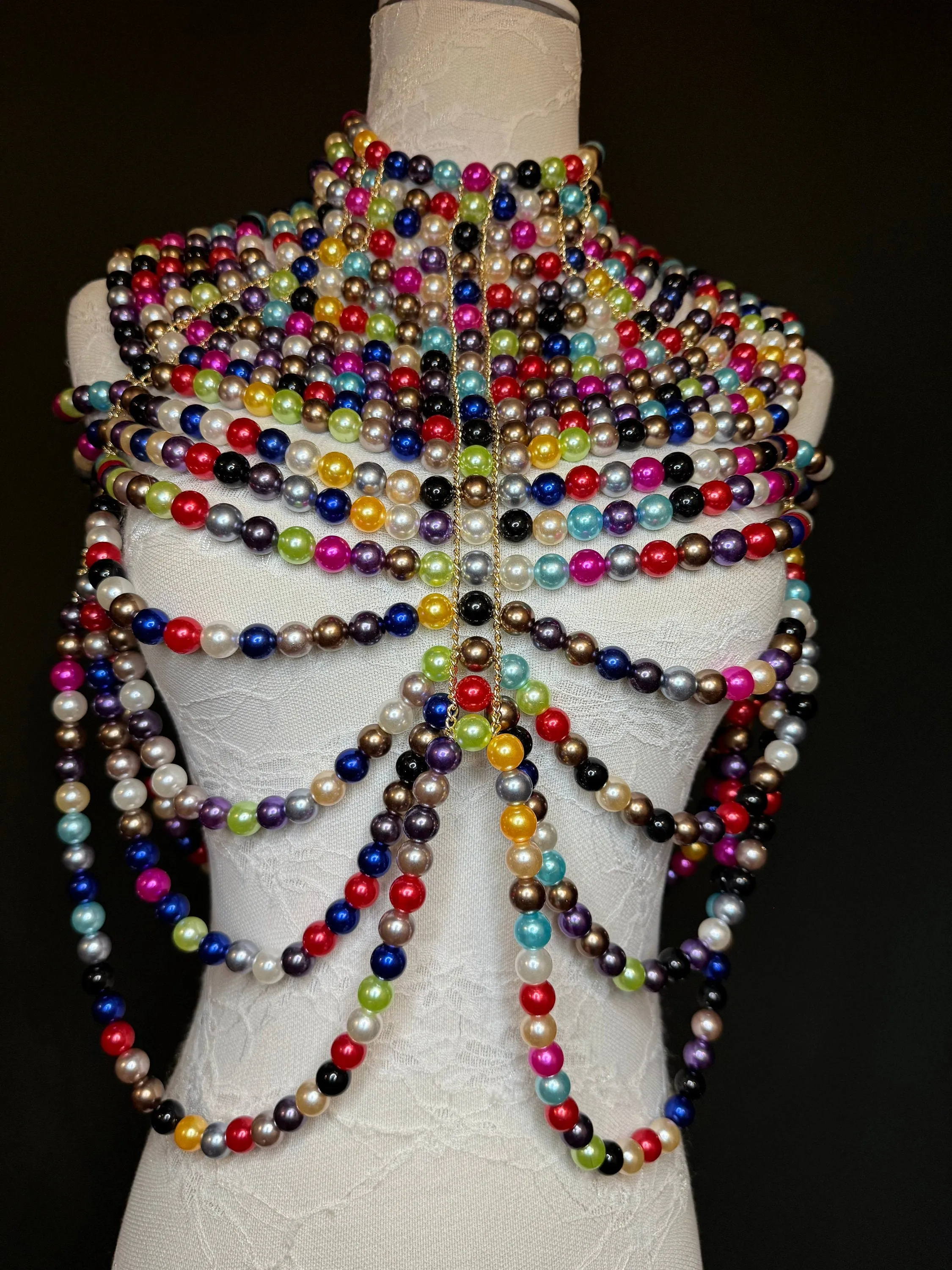 Pearl Body Chain Bra, Stunning Multi Colour, Fashion Shoulder Necklaces Bra, Body Jewellery, Statement Pearl Necklace, Elegant, Luxurious