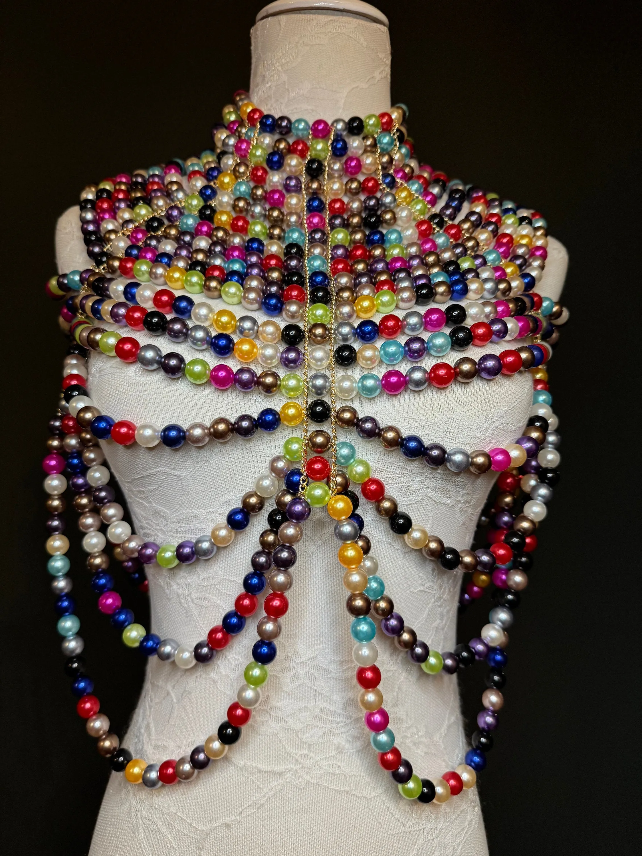 Pearl Body Chain Bra, Stunning Multi Colour, Fashion Shoulder Necklaces Bra, Body Jewellery, Statement Pearl Necklace, Elegant, Luxurious