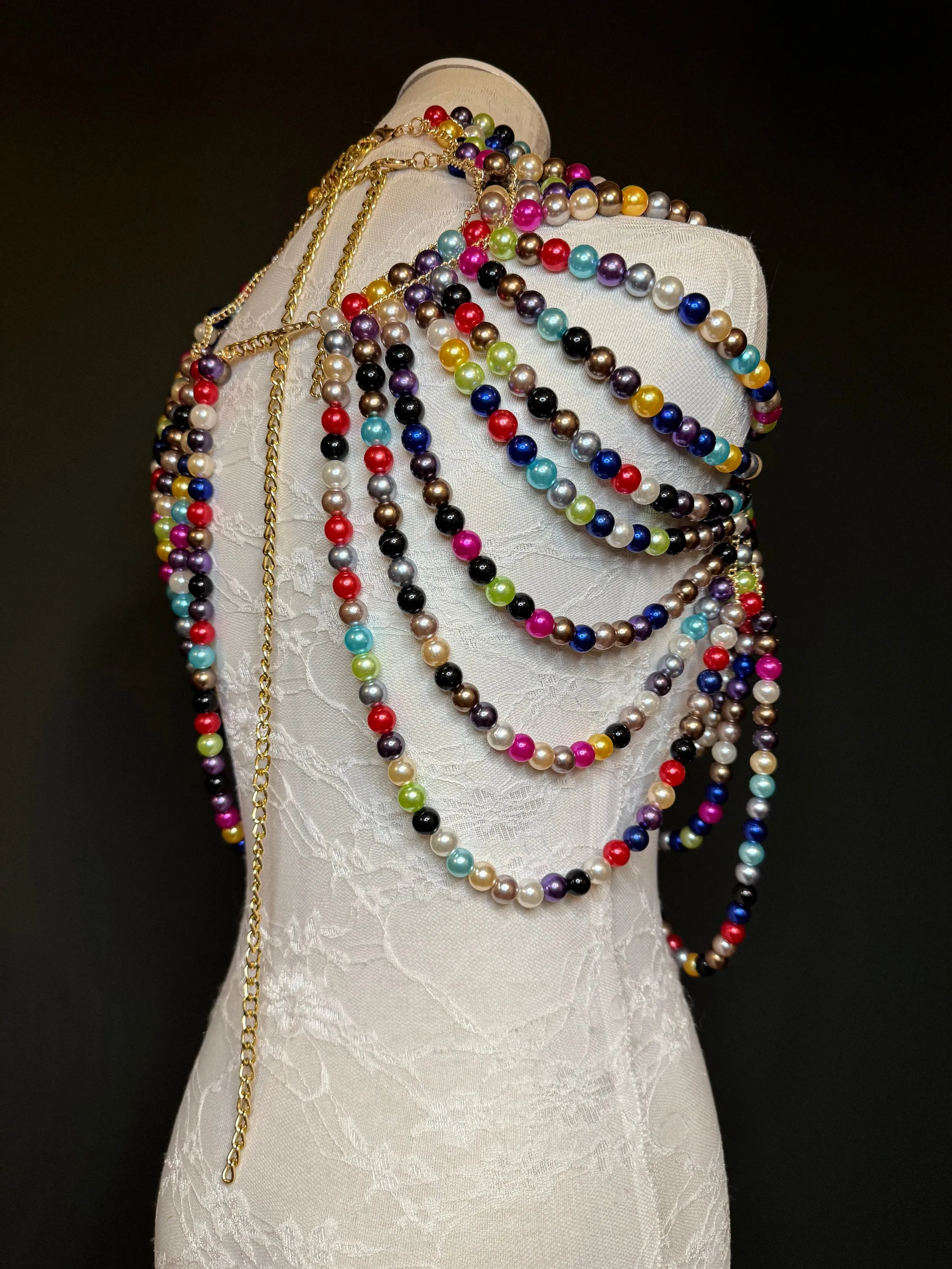 Pearl Body Chain Bra, Stunning Multi Colour, Fashion Shoulder Necklaces Bra, Body Jewellery, Statement Pearl Necklace, Elegant, Luxurious