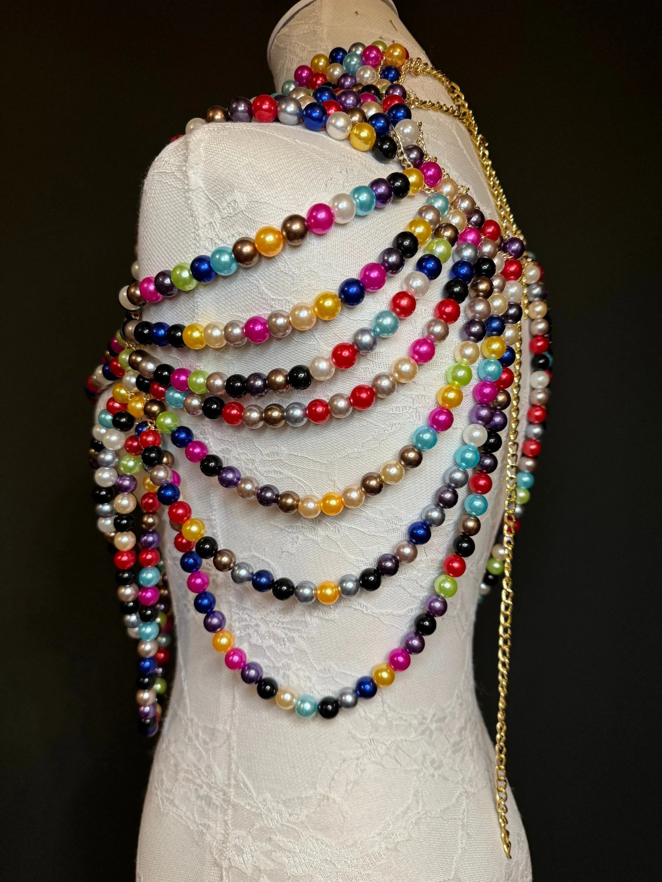 Pearl Body Chain Bra, Stunning Multi Colour, Fashion Shoulder Necklaces Bra, Body Jewellery, Statement Pearl Necklace, Elegant, Luxurious