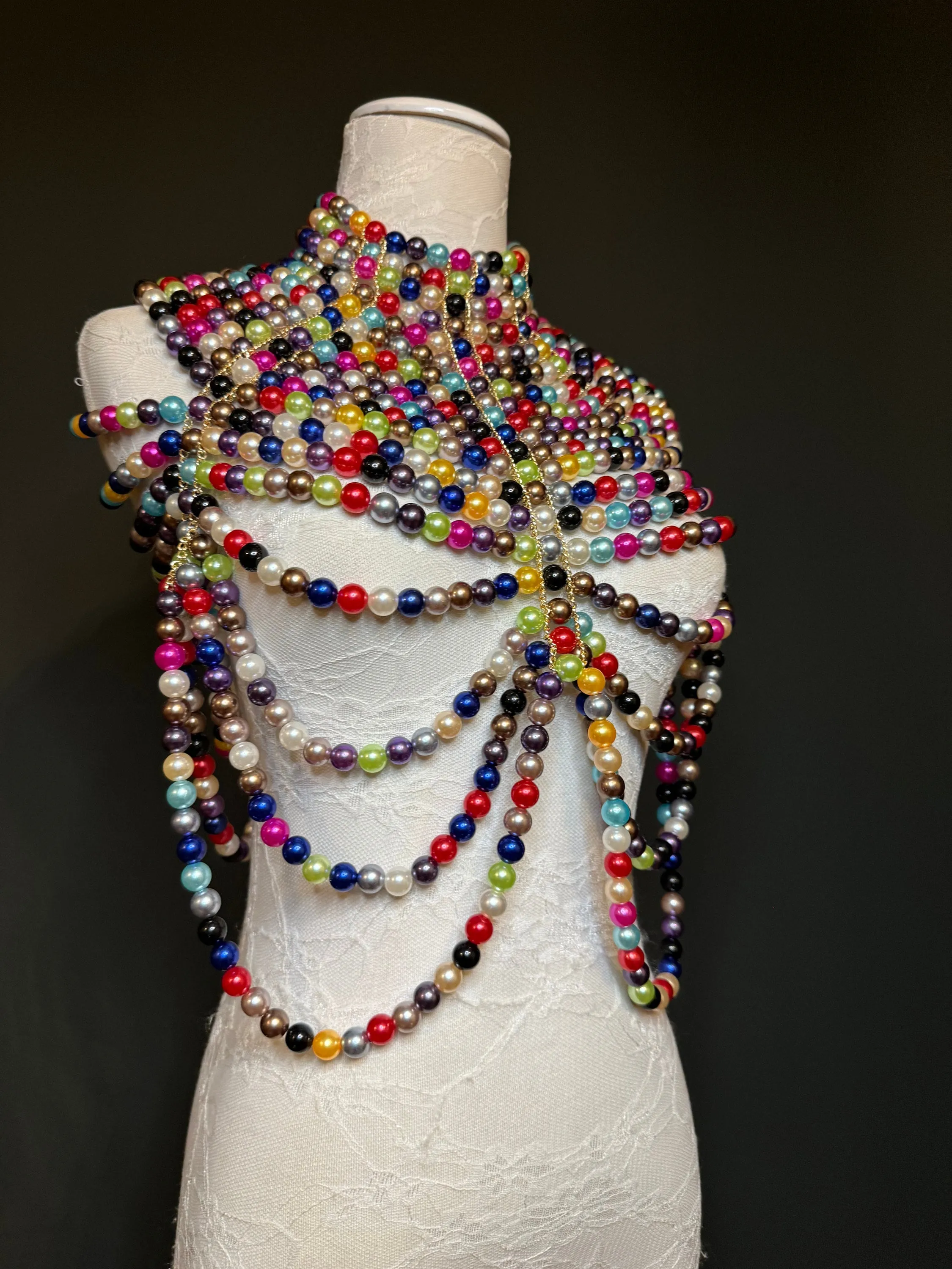Pearl Body Chain Bra, Stunning Multi Colour, Fashion Shoulder Necklaces Bra, Body Jewellery, Statement Pearl Necklace, Elegant, Luxurious