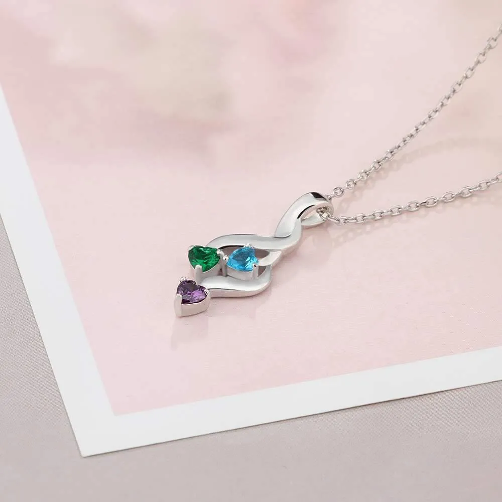 Personalized Sterling Silver Silver Custom initial necklace with 3 birthstones heart shape