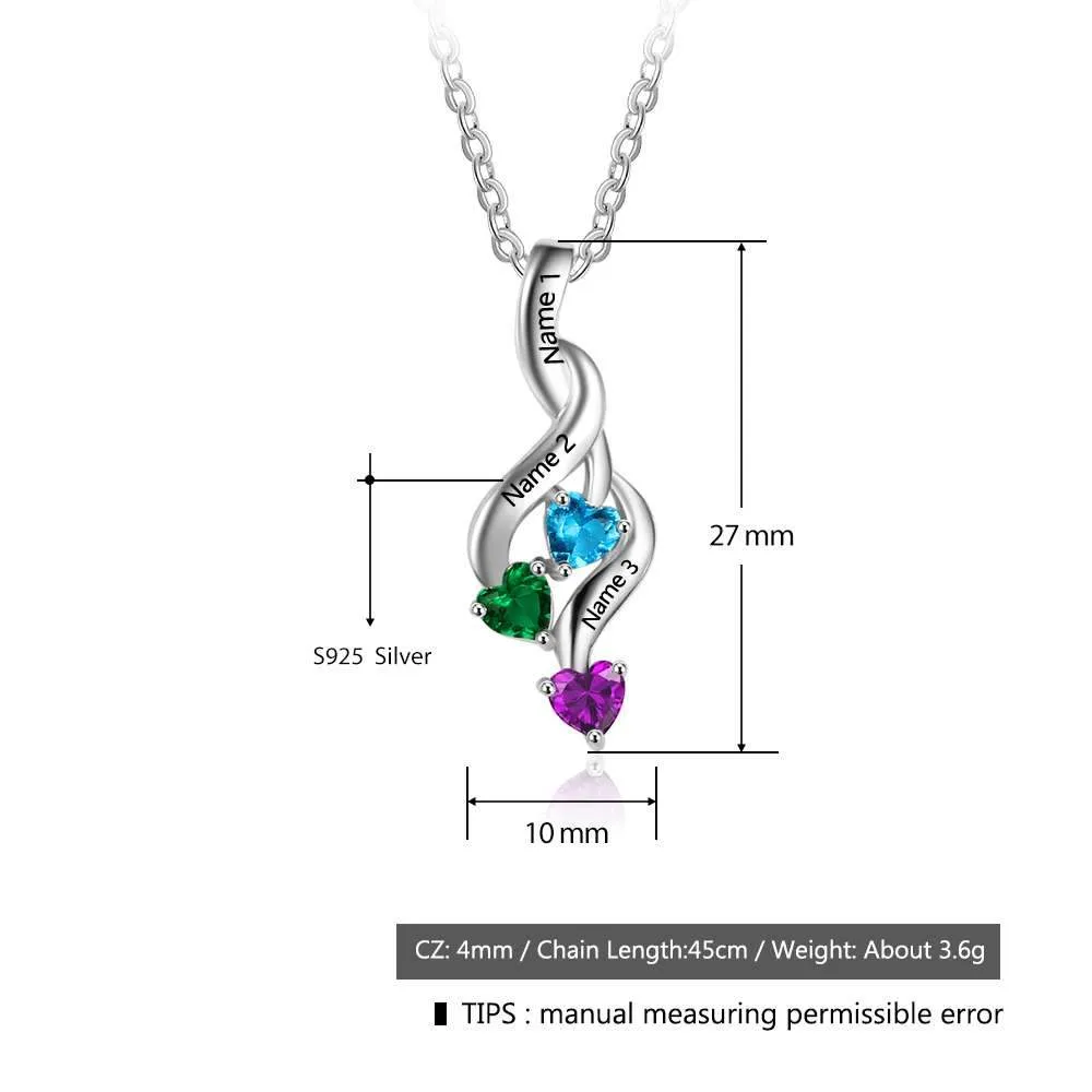 Personalized Sterling Silver Silver Custom initial necklace with 3 birthstones heart shape