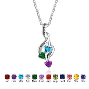 Personalized Sterling Silver Silver Custom initial necklace with 3 birthstones heart shape