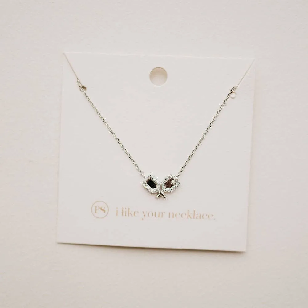 Pickleball Paddle Love Necklace: Silver
