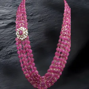 Pink Beads Necklace - Cocktail Necklace - Fusion Necklace - 925 silver Jewelry,South Indian Jewelry,bridal choker,Indian Wedding Jewelry,pure Silver indian jewelry - SHABURIS