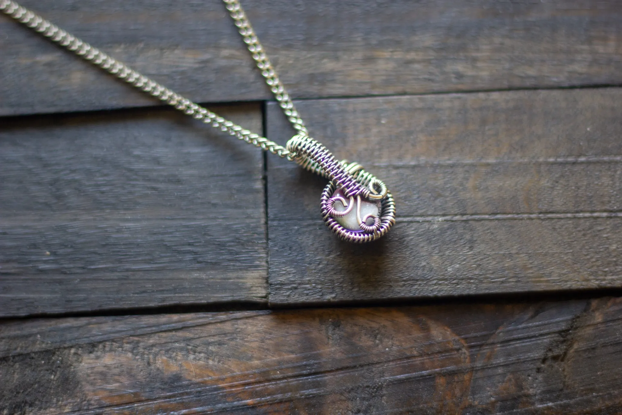 Pink, Blue and Green Fused Glass and Sterling Silver Mini Pendant