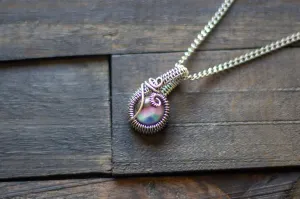 Pink, Blue and Green Fused Glass and Sterling Silver Mini Pendant