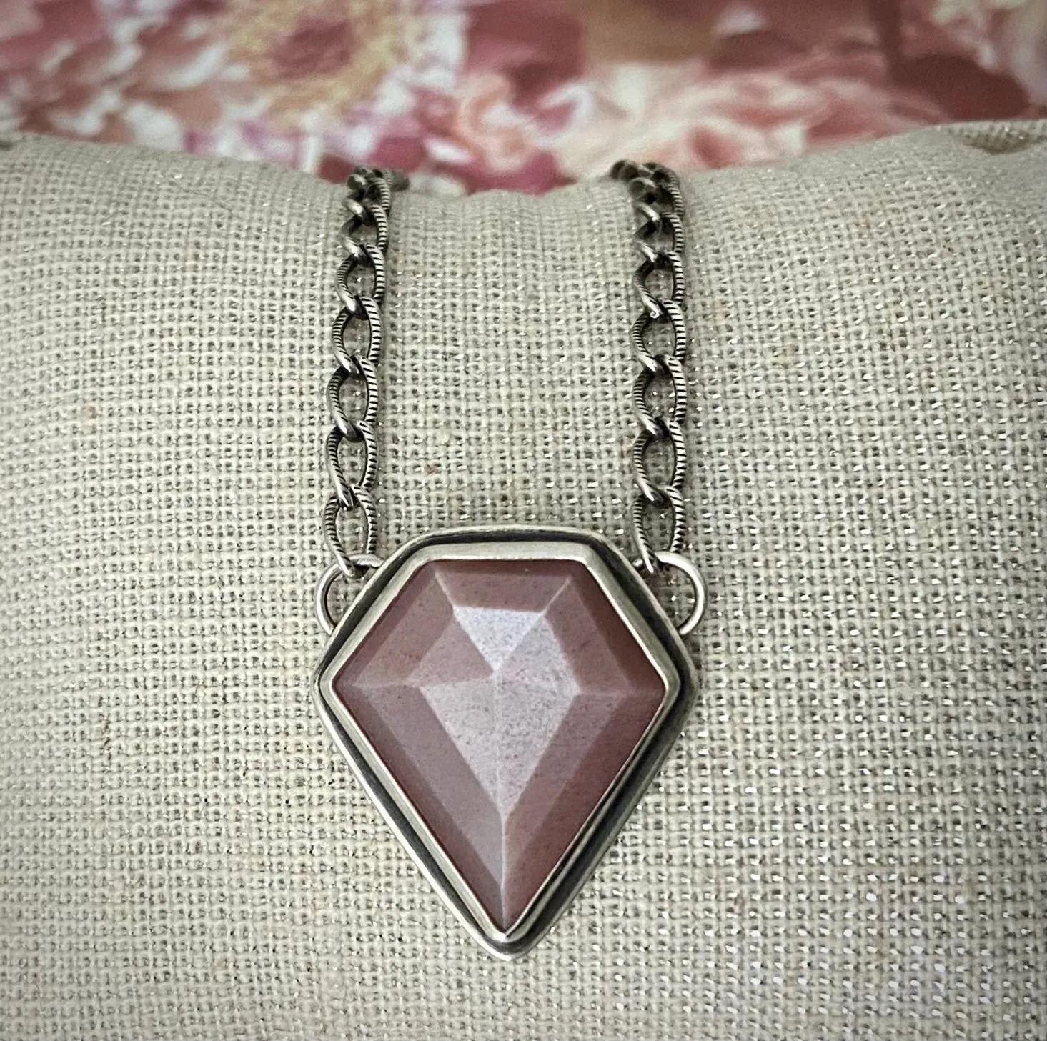 Pink Moonstone Shield Necklace
