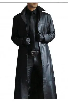 Point Leather Jacket Black Long Full Coat