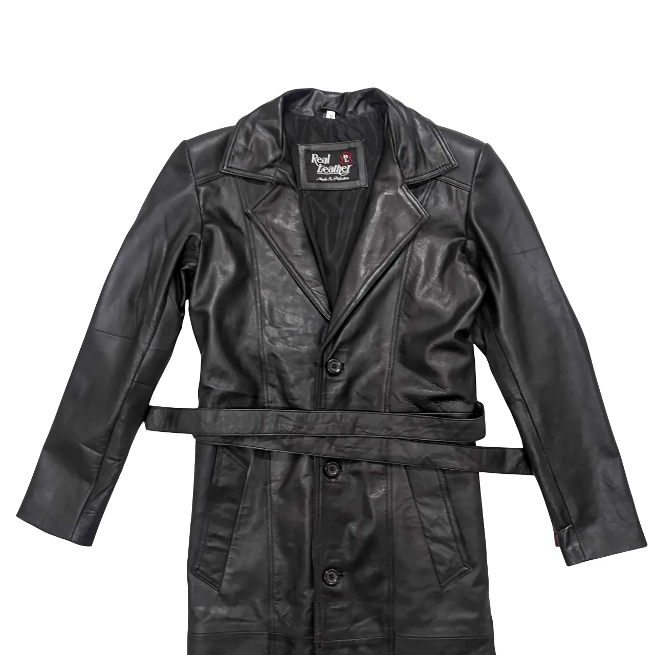 Point Leather Jacket Black Long Full Coat