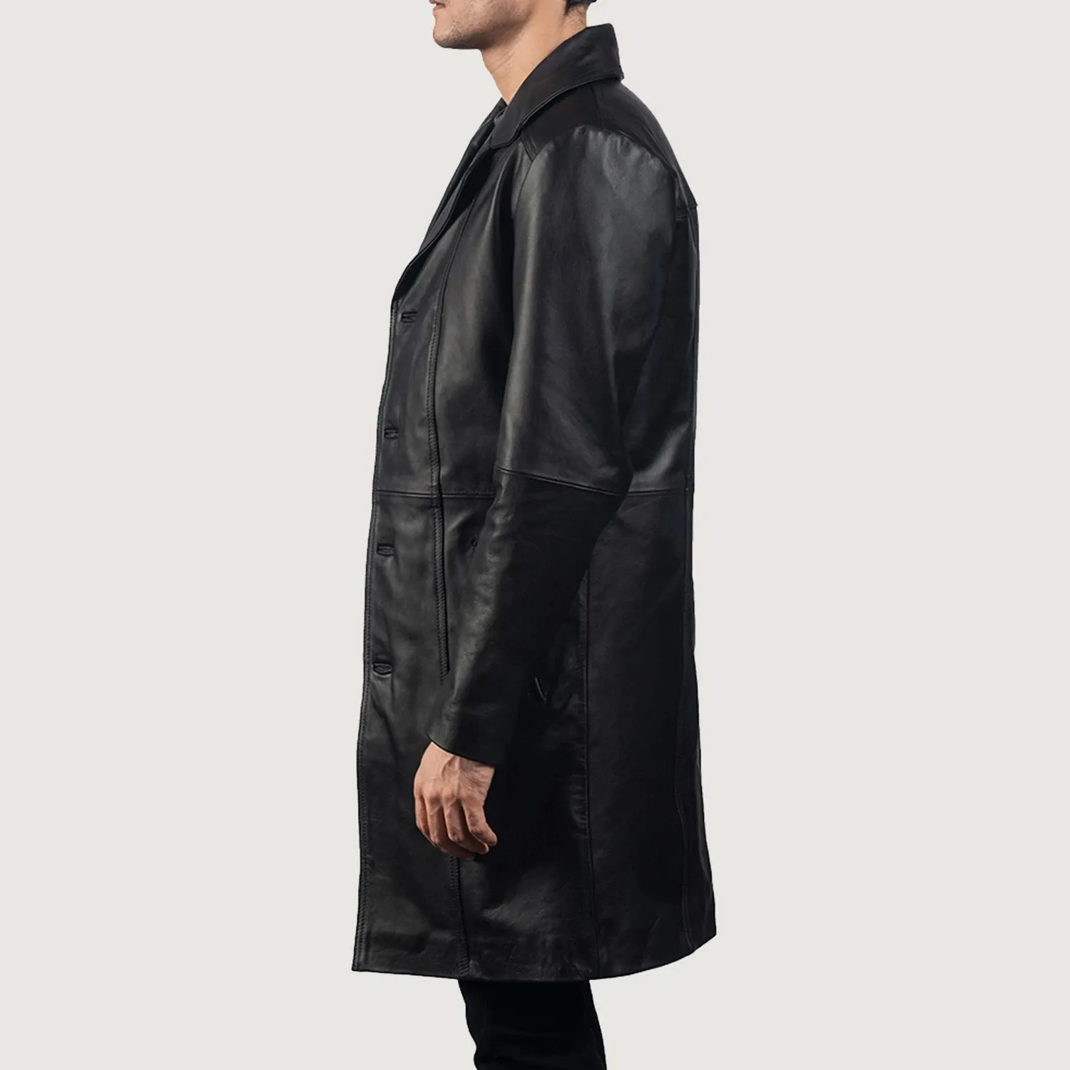Point Leather Jacket Black Long Full Coat