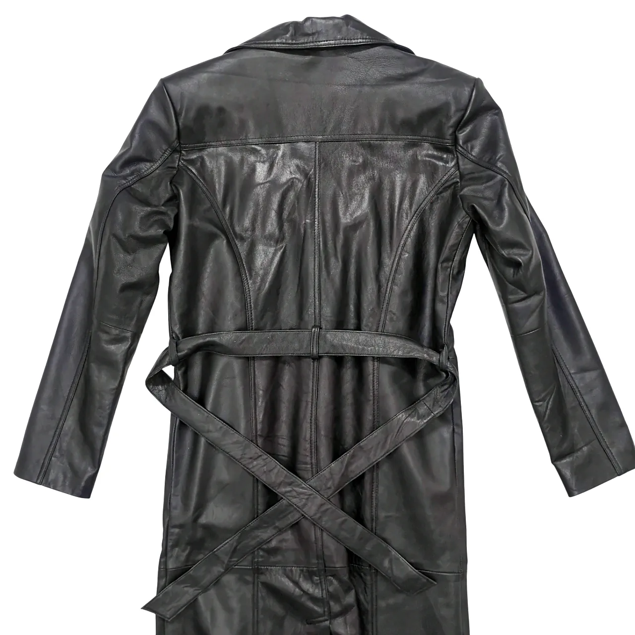 Point Leather Jacket Black Long Full Coat
