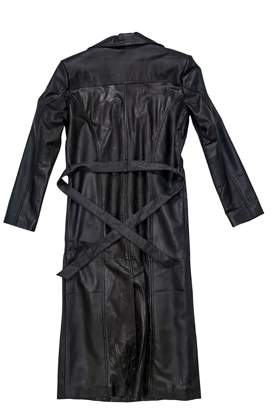 Point Leather Jacket Black Long Full Coat